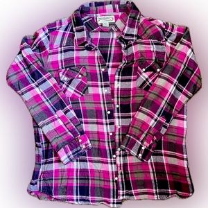 CANYON GUIDE OUTFITTERS | XL | WOMENS |  BUTTON FLANNEL | PLAID | PINK/BLACK